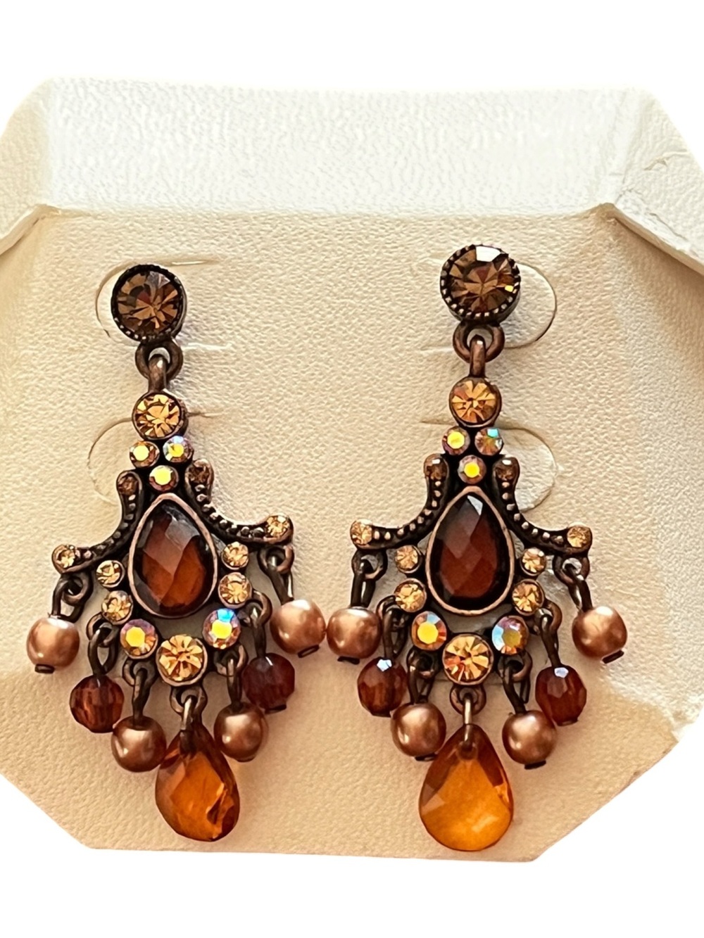 Vintage Chandelier Faceted Bead & Rhinestone Festival Boho Hippie Earrings 2”